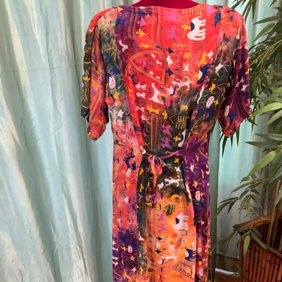 Dress, washable rayon, fun fabric, generous M sizing, - Picture 3 of 5